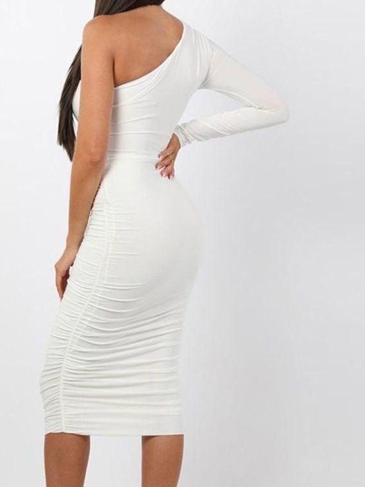 Langermet Mid-Calf Skrå Krage Stripe Bodycon Dress