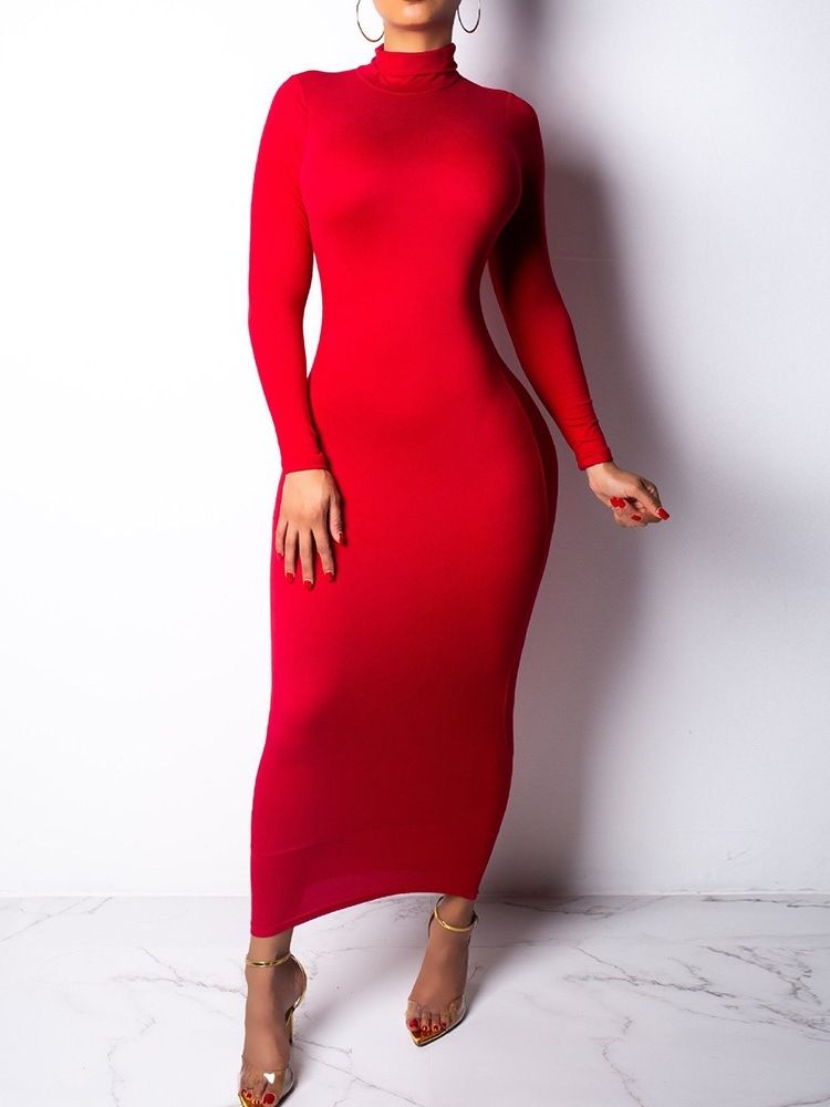 Langermet Turtleneck Mid-Calf Plain Bodycon-Kjoler