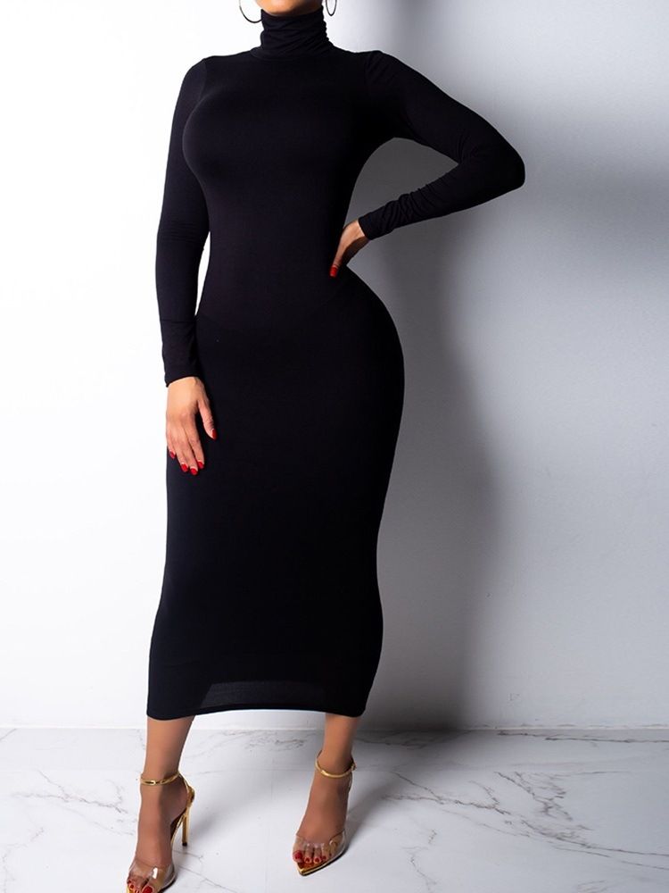 Langermet Turtleneck Mid-Calf Plain Bodycon-Kjoler