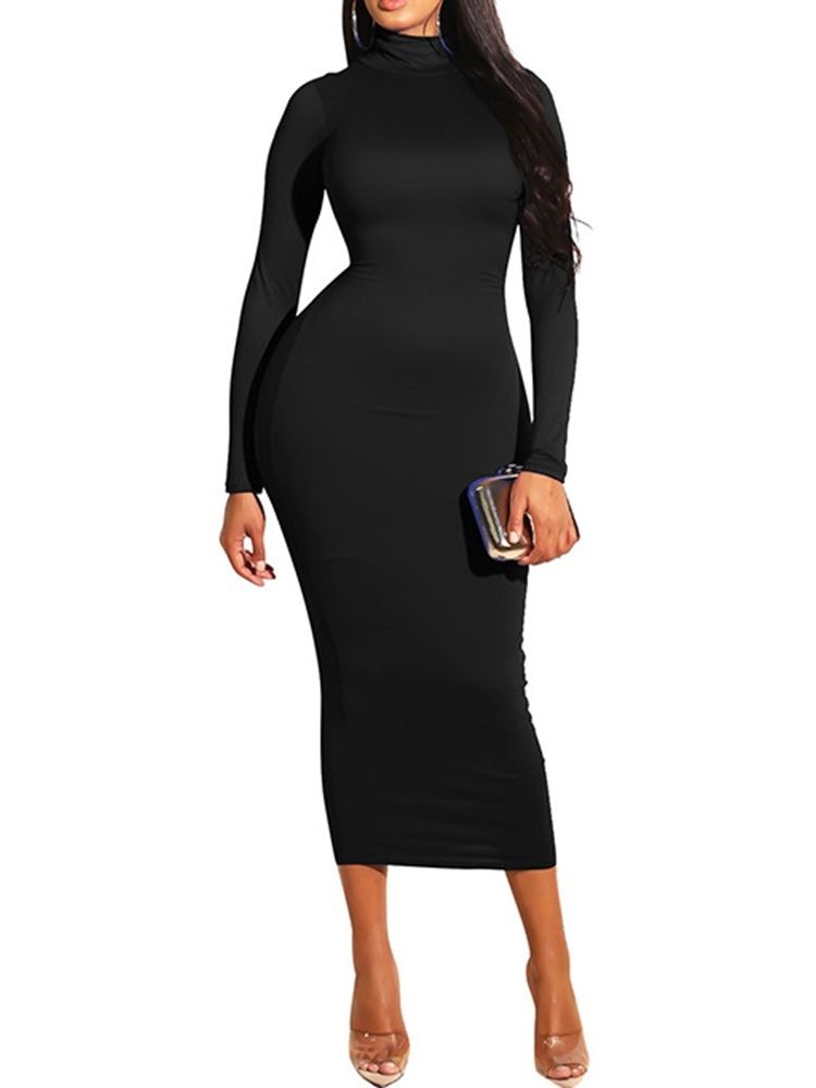 Langermet Turtleneck Mid-Calf Plain Bodycon-Kjoler