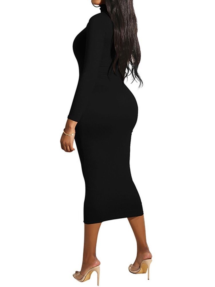 Langermet Turtleneck Mid-Calf Plain Bodycon-Kjoler