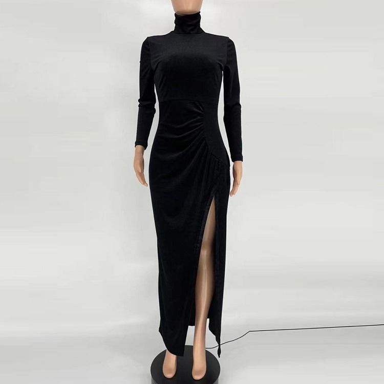 Langermet Turtleneck Split Bodycon Fashion Dress