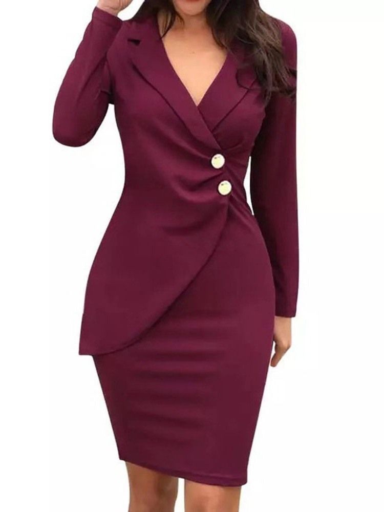 Lapel Asymmetrisk Above Knee Vanlig Single-Breasted Dress