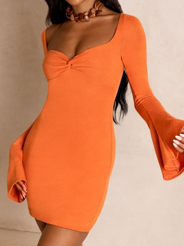 Long Sleeve Above Knee Bodycon Flare Sleeve Dress