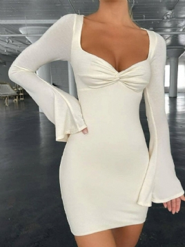 Long Sleeve Above Knee Bodycon Flare Sleeve Dress