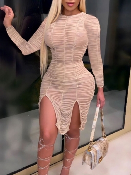 Long Sleeve Above Knee Split Date Night Going Out Bodycon Dress