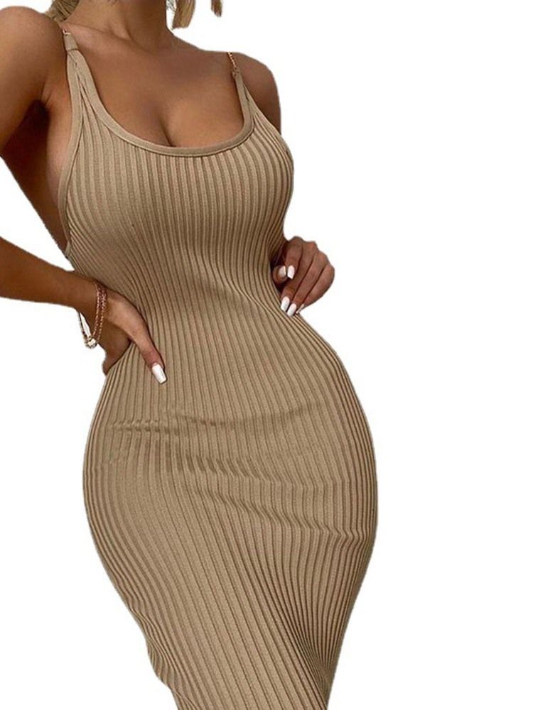 Mid-Calf Ermeløs Mote Mid Waist Bodycon Dress