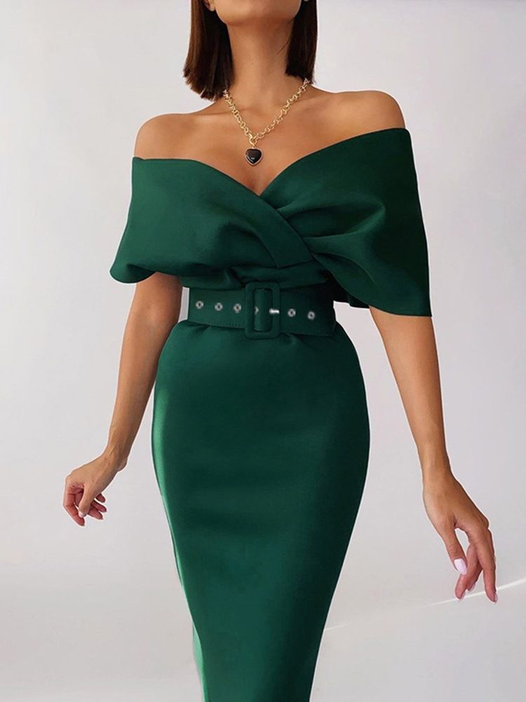 Mid-Calf Half Sleeve Off Shoulder Bodycon Fashion Dress