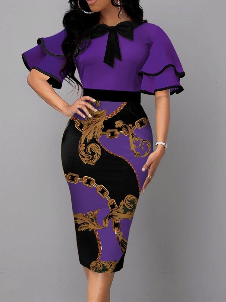 Mid-Calf Half Sleeve Print Bodycon Pullover Dress