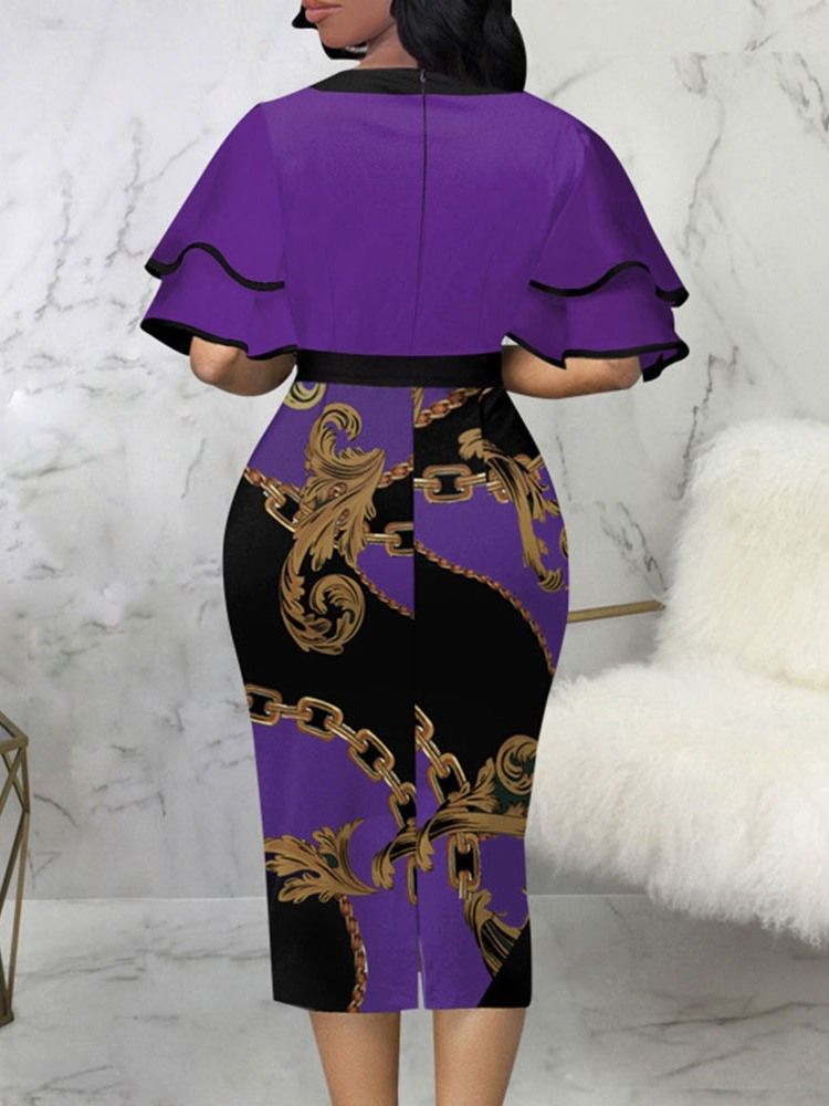 Mid-Calf Half Sleeve Print Bodycon Pullover Dress