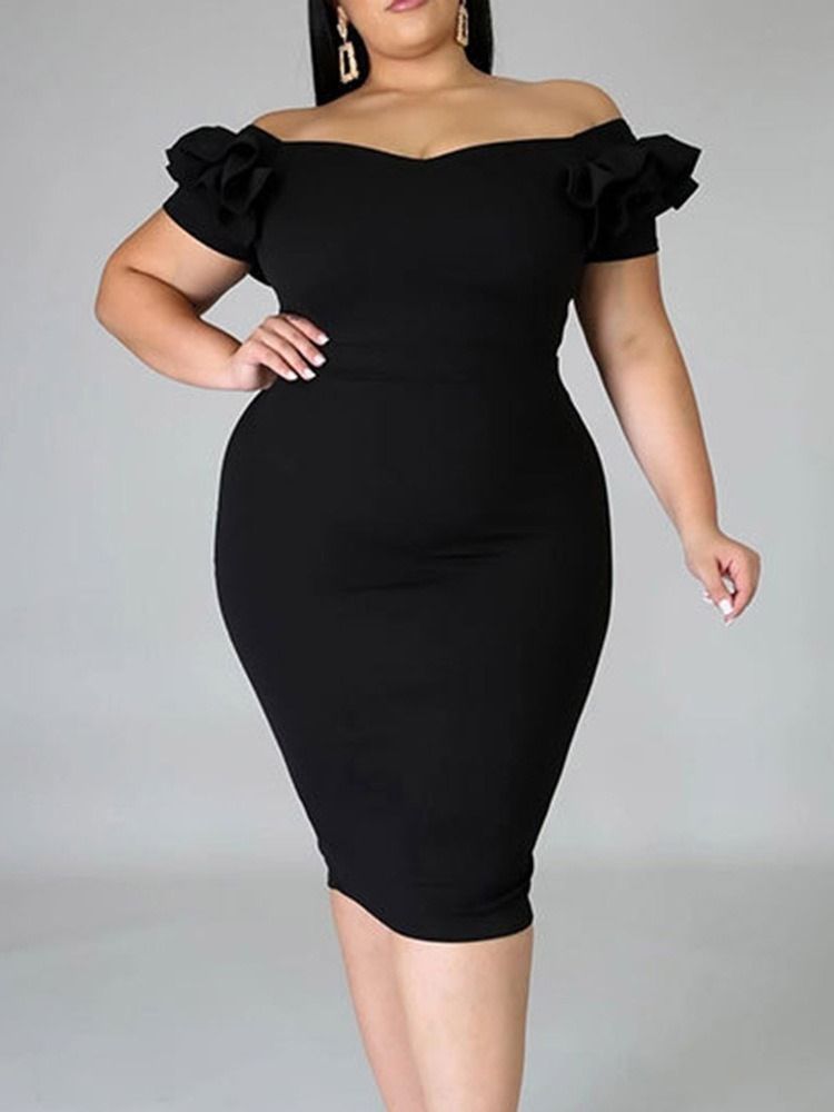 Mid-Calf Kortermet Streng Selvedge Summer Plain Plus Size Bodycon-Kjole