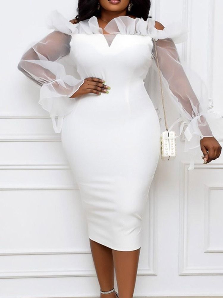 Mid-Calf Mesh Off Shoulder Pullover Pencil Dress