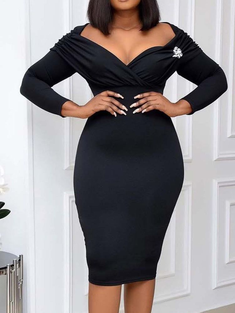 Nine Points Sleeve Mid-Calf High Waist Bodycon Dress