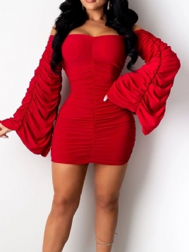 Off Shoulder Long Sleeve Above Knee Bodycon Pullover Dress