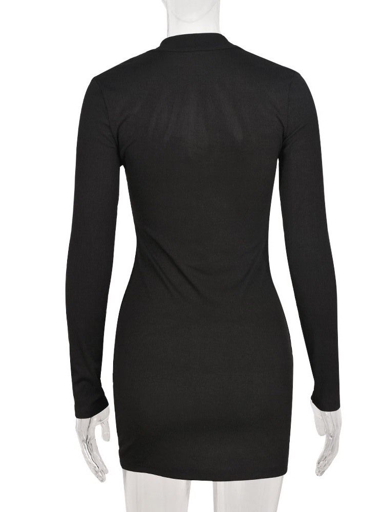 Over Kne Stativ Krage Langermet Sexy Bodycon Kjole