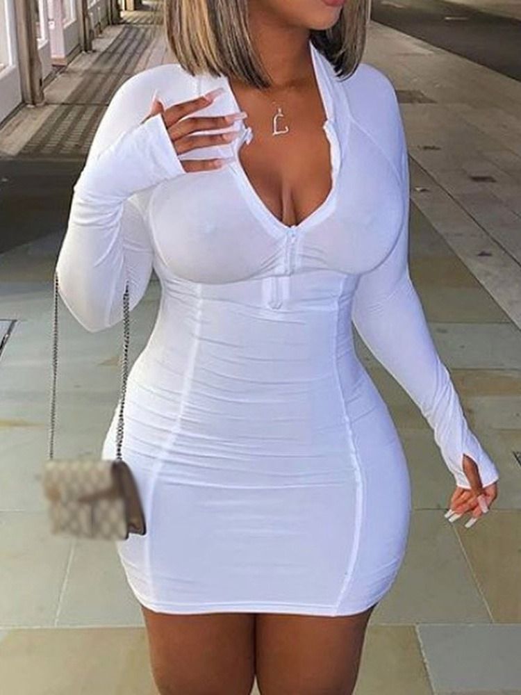 Over Kneet Glidelås Langermet Bodycon Sommerkjole