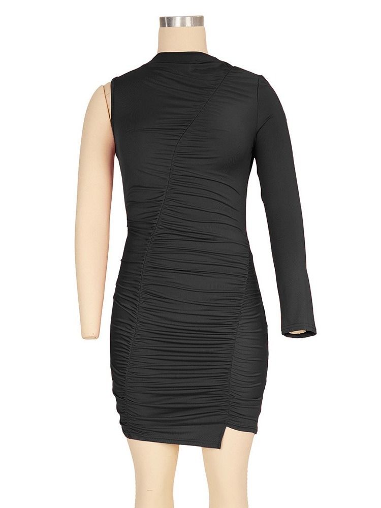 Over Kneet Plissert Rund Hals Bodycon Vanlig Kjole