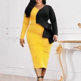 Plus Size Mid-Calf Falbala Langermet Regular Fall Bodycon Dress