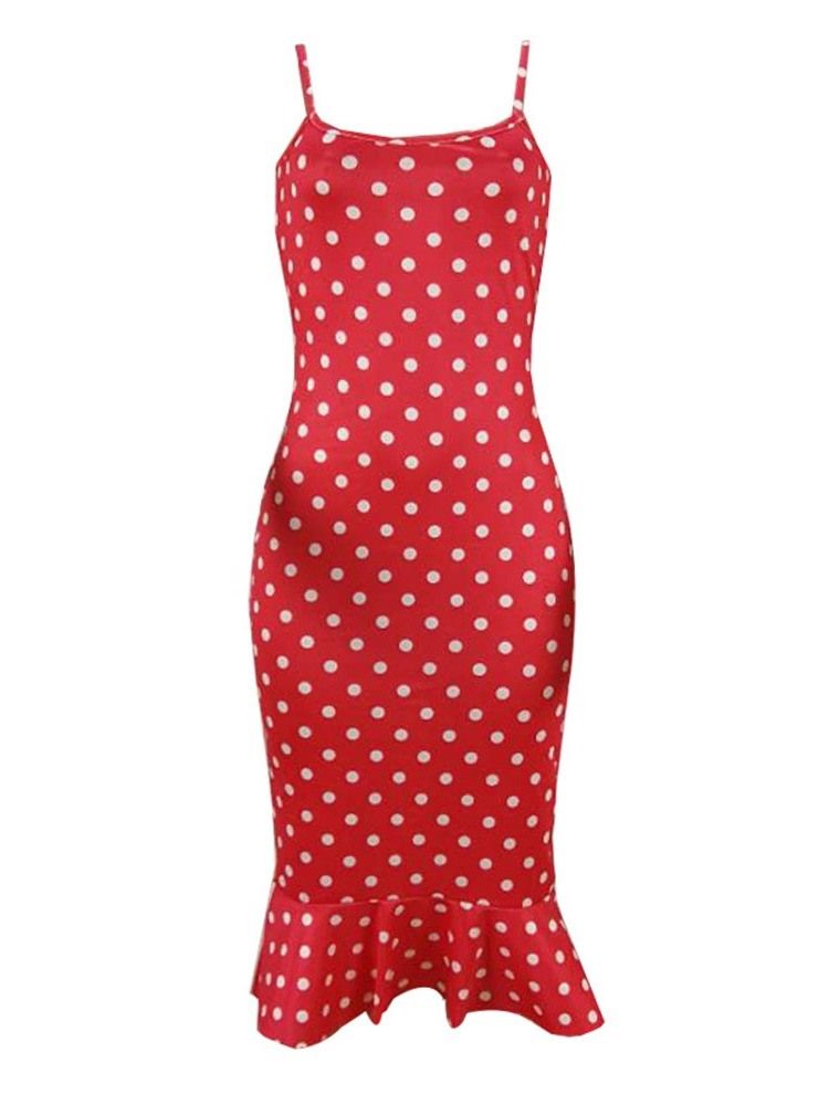 Print Mid-Calf Ermeløs Mid Waist Polka Dots Kjole