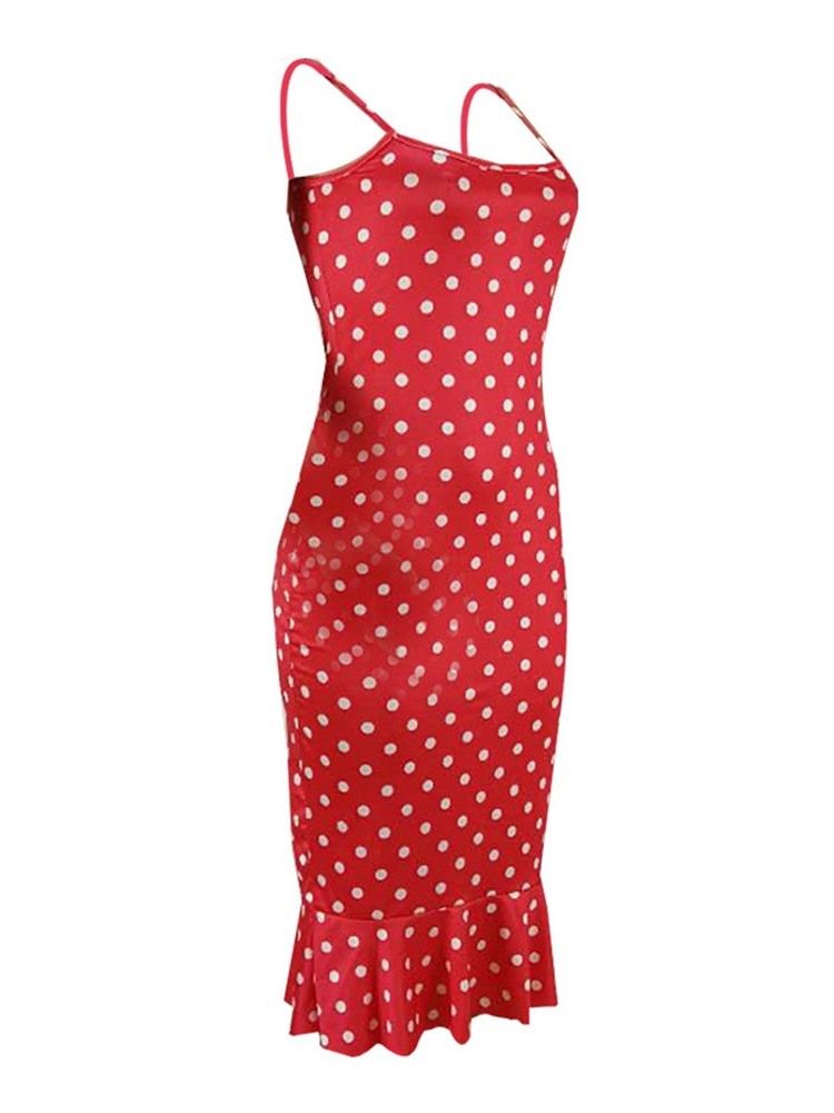 Print Mid-Calf Ermeløs Mid Waist Polka Dots Kjole