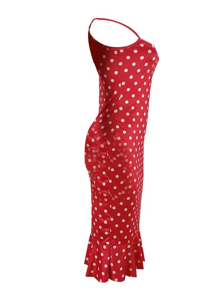 Print Mid-Calf Ermeløs Mid Waist Polka Dots Kjole