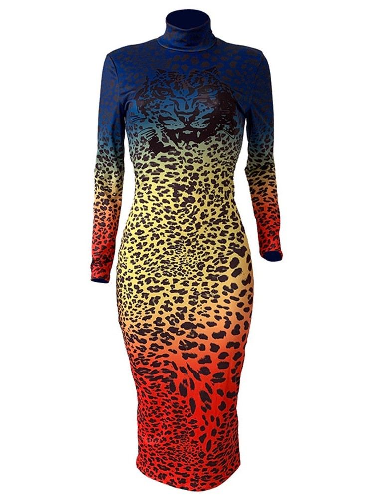 Print Mid-Calf Langermet Fashion Pencil Dress