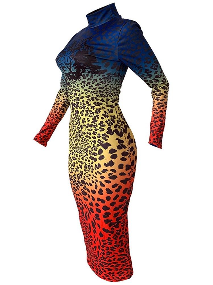 Print Mid-Calf Langermet Fashion Pencil Dress