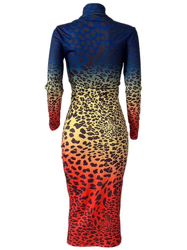 Print Mid-Calf Langermet Fashion Pencil Dress