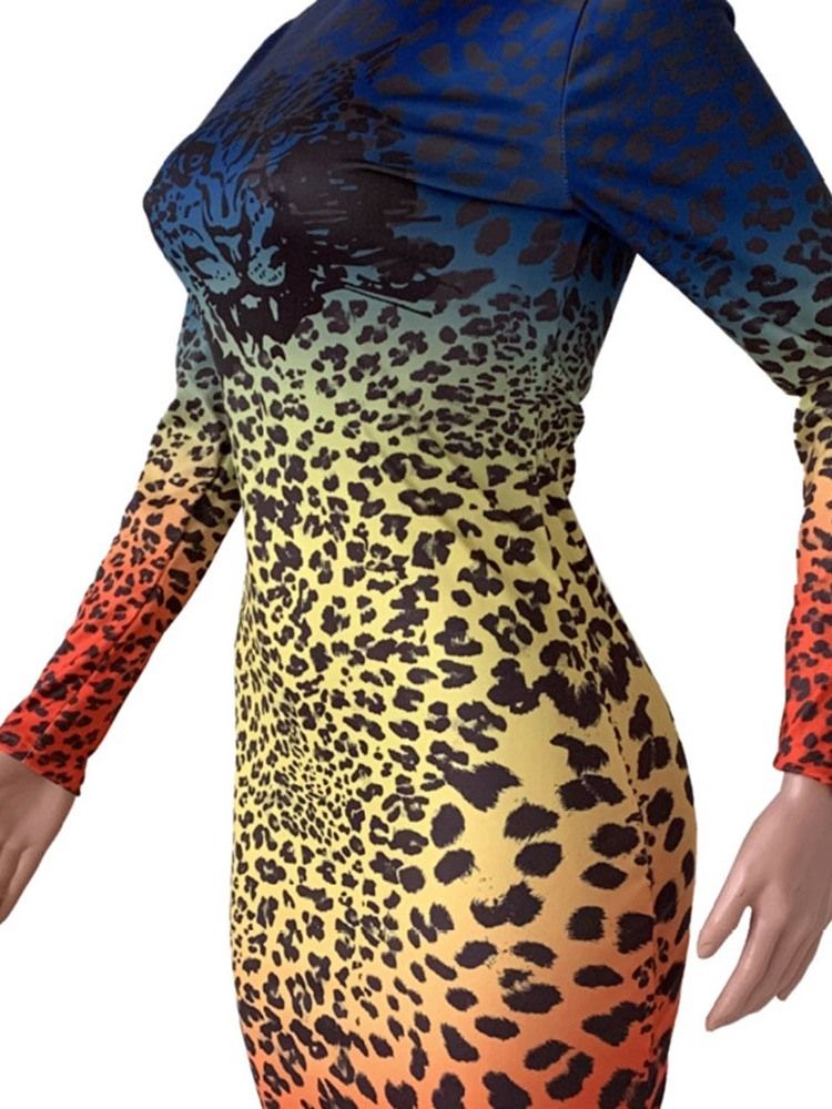 Print Mid-Calf Langermet Fashion Pencil Dress