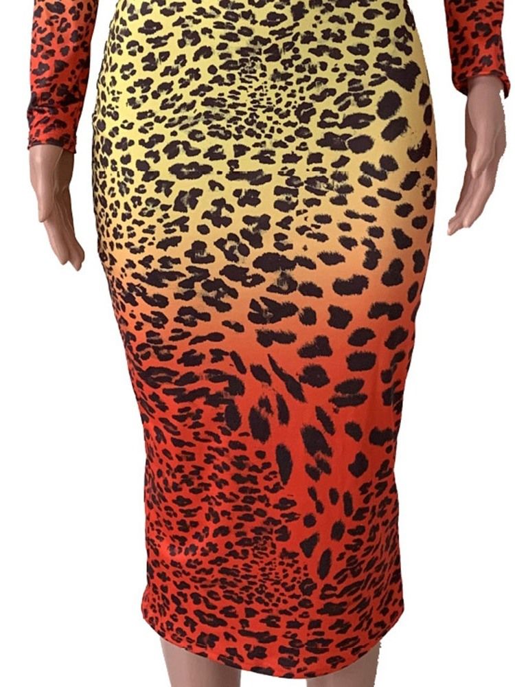 Print Mid-Calf Langermet Fashion Pencil Dress