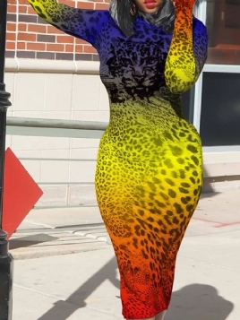 Print Mid-Calf Langermet Fashion Pencil Dress