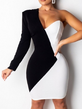 Skrå Krage Langermet Asymmetrisk Bodycon Kjole