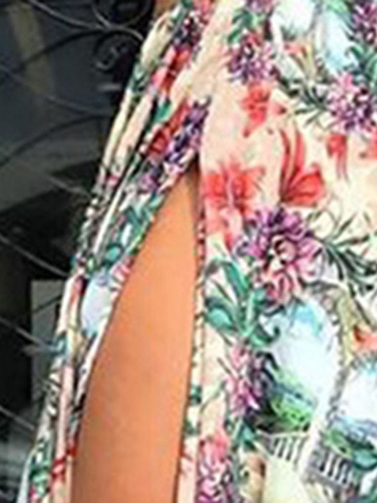 V-Hals Blonder Med Trekvart Erme Travel Look Floral Maxi Dress