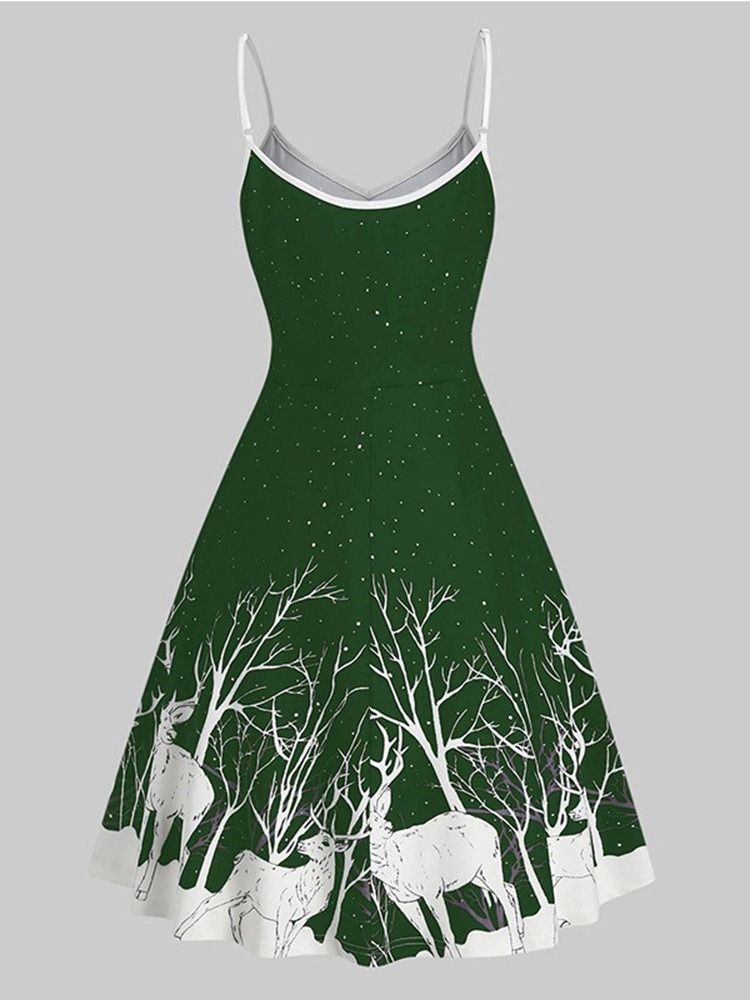 Christmas V-Hals Ermeløs Print Expansion Cartoon Dress