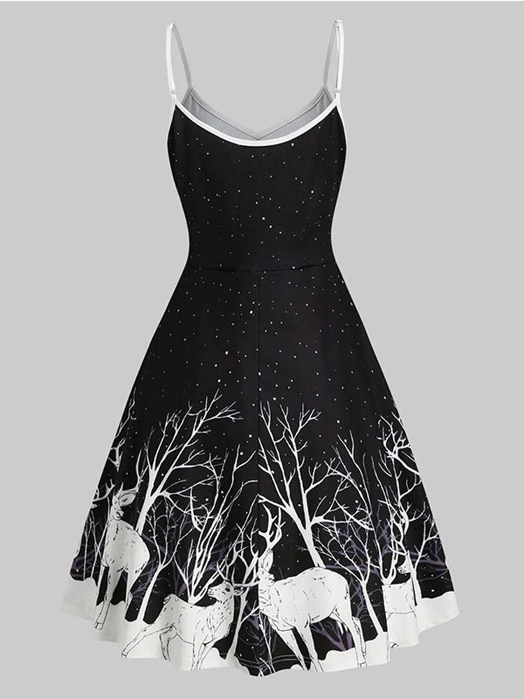 Christmas V-Hals Ermeløs Print Expansion Cartoon Dress