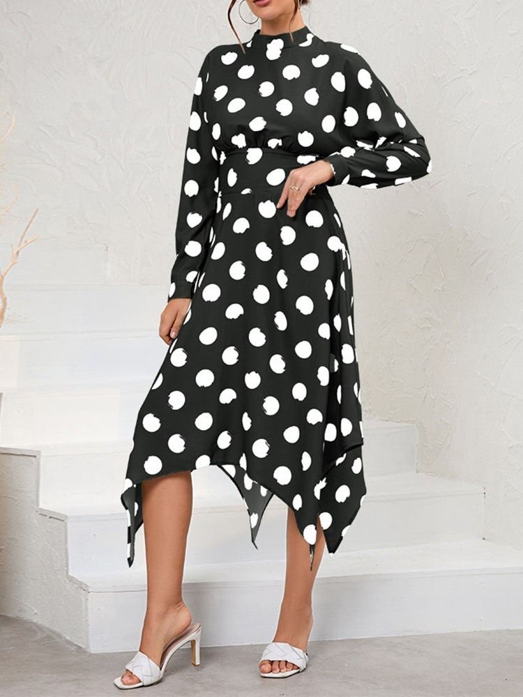 Mid-Calf Langermet Print Asymmetrisk Genser Fritidskjole