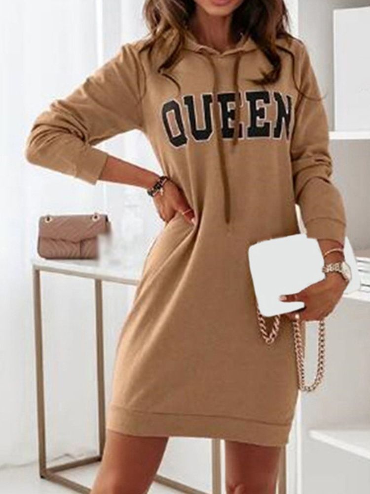 Over Kneet Hette Langermet Letter Bodycon Dress