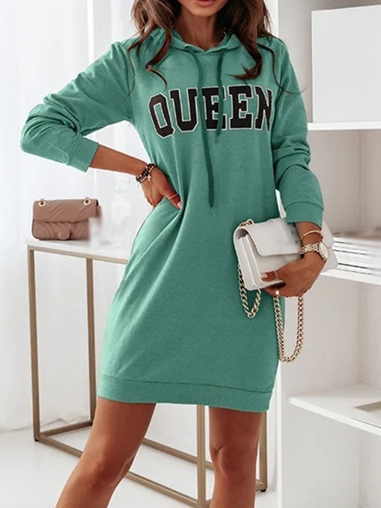 Over Kneet Hette Langermet Letter Bodycon Dress