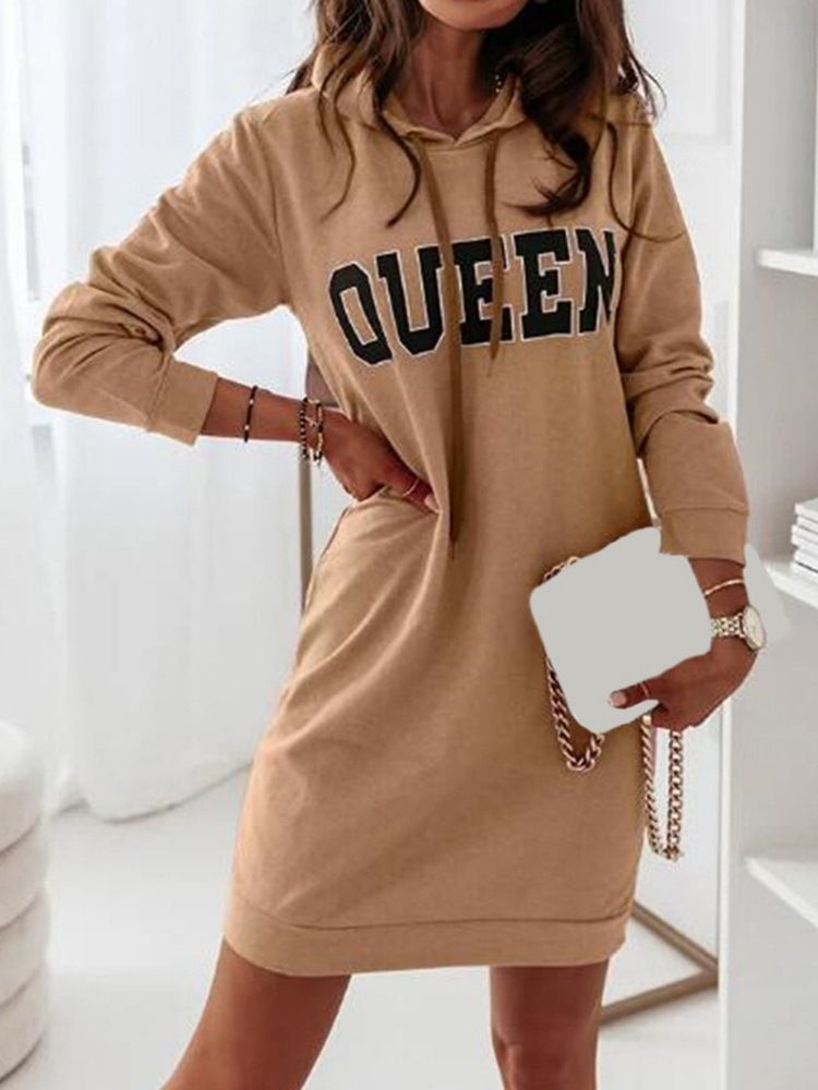 Over Kneet Hette Langermet Letter Bodycon Dress