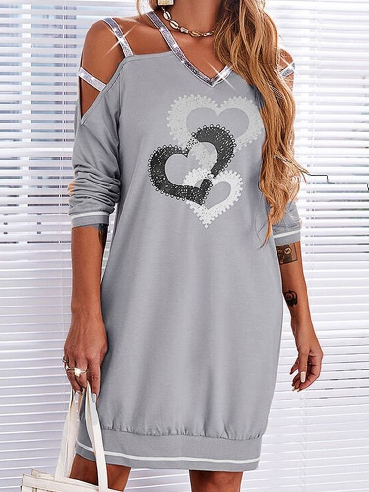 Over Kneet Langermet V-Hals Vanlig Pullover Casual Dress