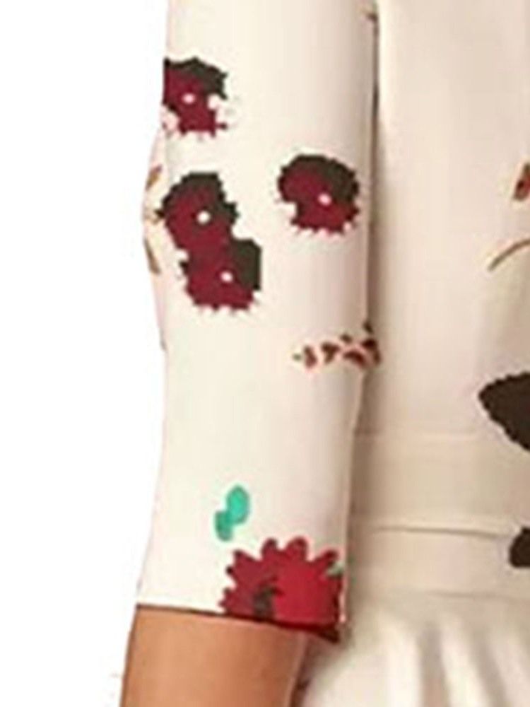 Print Expansion Half Sleeve Mid-Calf Floral Vanlig Kjole