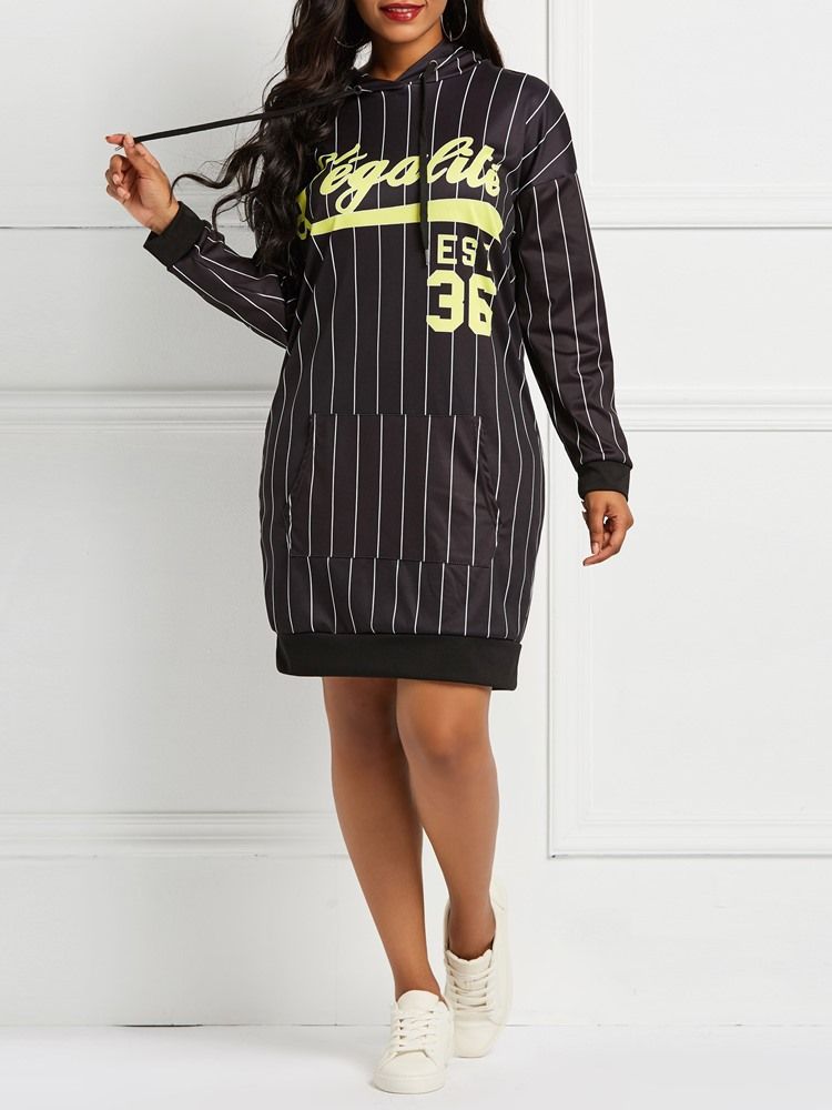 Print Knelang Pullover Ladylike Letter Dress