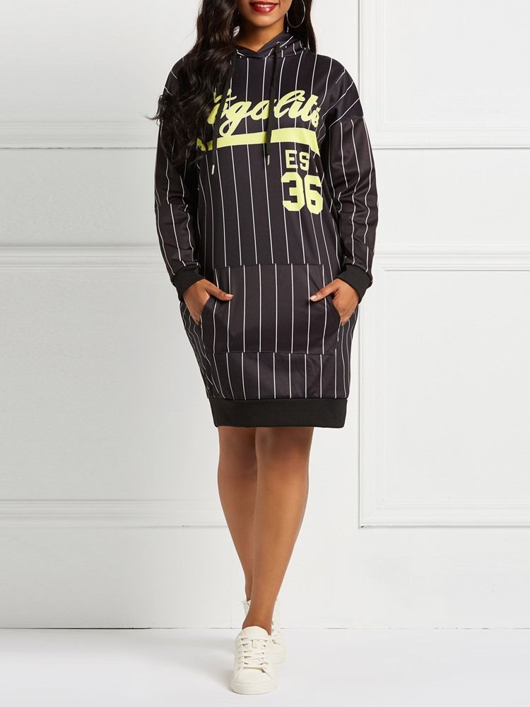 Print Knelang Pullover Ladylike Letter Dress