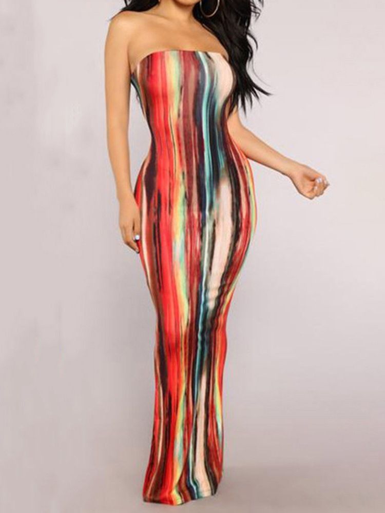 Tie Dye Ermeløs Gulvlang Bodycon-Kjole