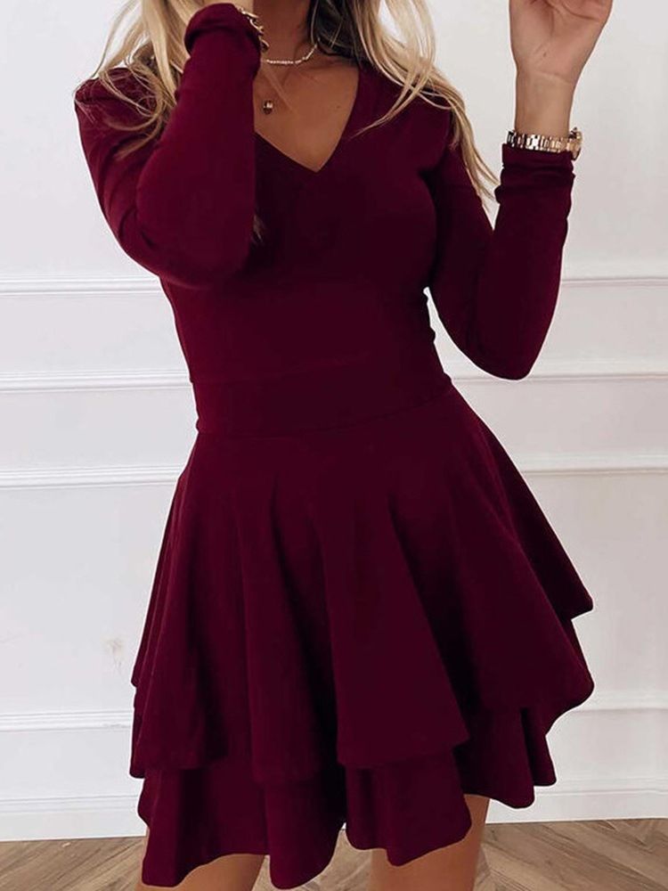 V-Hals Over Kneet Langermet Fall Pullover Dress