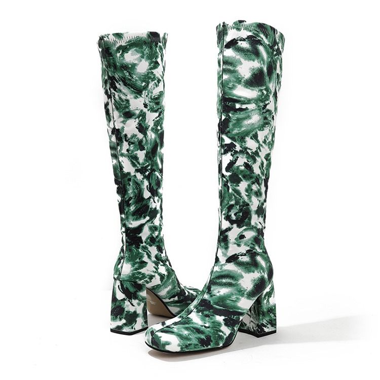 Chunky Heel Square Toe Camouflage Western støvler