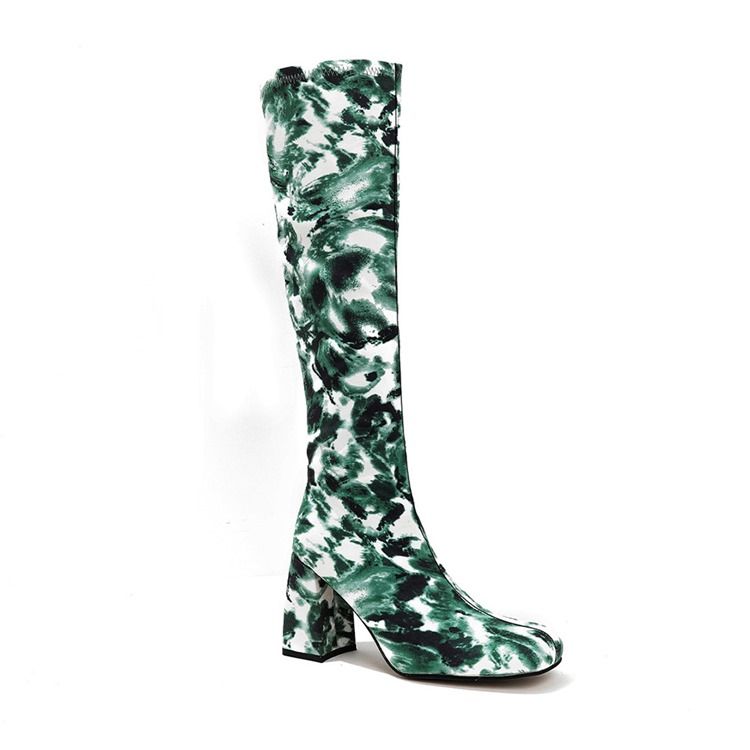 Chunky Heel Square Toe Camouflage Western støvler