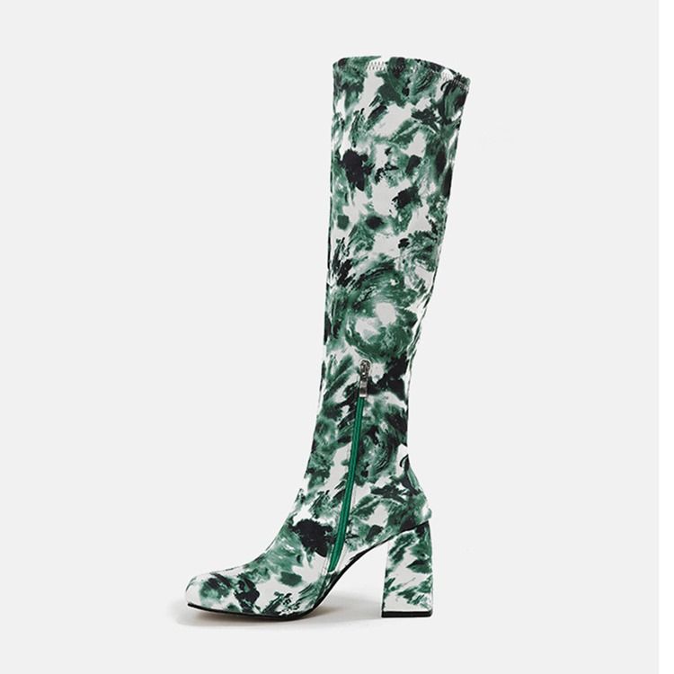 Chunky Heel Square Toe Camouflage Western støvler