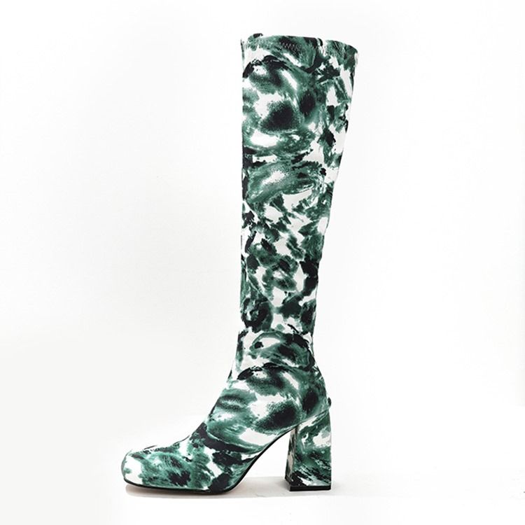 Chunky Heel Square Toe Camouflage Western støvler