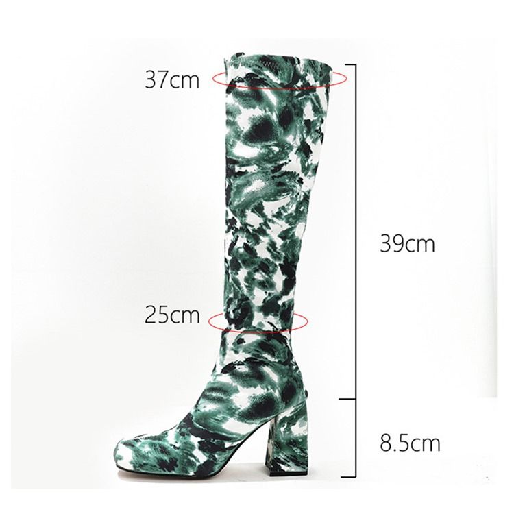 Chunky Heel Square Toe Camouflage Western støvler